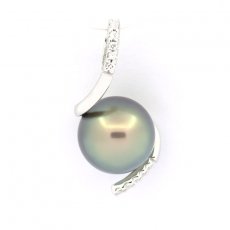 Rhodiated Sterling Silver Pendant and 1 Tahitian Pearl Round C 9.3 mm