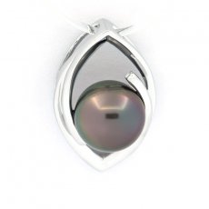 Rhodiated Sterling Silver Pendant and 1 Tahitian Pearl Round C 9.1 mm