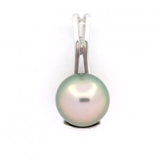 Rhodiated Sterling Silver Pendant and 1 Tahitian Pearl Near-Round C 9.6 mm