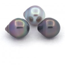 Lot of 3 Tahitian Pearls Semi-Baroque B 11 mm