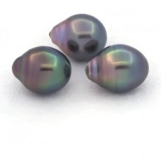 Lot of 3 Tahitian Pearls Semi-Baroque B 11.1 mm