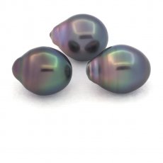 Lot of 3 Tahitian Pearls Semi-Baroque B 11.1 mm