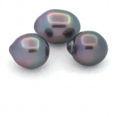 Lot of 3 Tahitian Pearls Semi-Baroque B from 11 to 11.2 mm