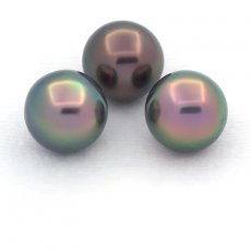 Lot of 3 Tahitian Pearls Near-Round C from 10.7 to 10.8 mm