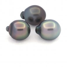 Lot of 3 Tahitian Pearls Semi-Baroque B from 11 to 11.3 mm