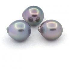 Lot of 3 Tahitian Pearls Semi-Baroque C from 11 to 11.4 mm