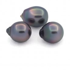 Lot of 3 Tahitian Pearls Semi-Baroque B from 11 to 11.3 mm