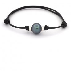 Leather Bracelet and 1 Tahitian Pearl Semi-Baroque C 11.2 mm