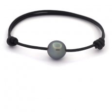 Leather Bracelet and 1 Tahitian Pearl Semi-Baroque B/C 11.2 mm