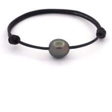 Leather Bracelet and 1 Tahitian Pearl Semi-Baroque C 11.3 mm
