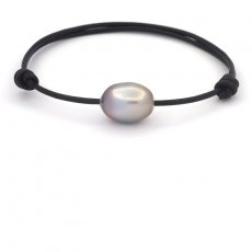 Leather Bracelet and 1 Tahitian Pearl Semi-Baroque B 11.3 mm