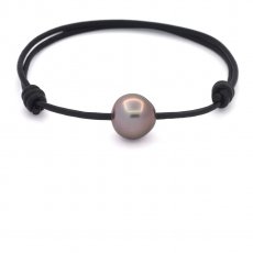 Leather Bracelet and 1 Tahitian Pearl Semi-Baroque B 11.3 mm