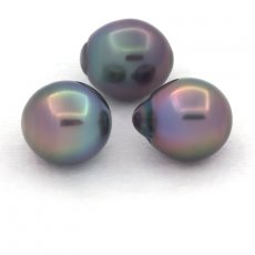 Lot of 3 Tahitian Pearls Semi-Baroque B/C from 10.8 to 10.9 mm