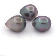 Lot of 3 Tahitian Pearls Semi-Baroque B from 10.5 to 10.8 mm