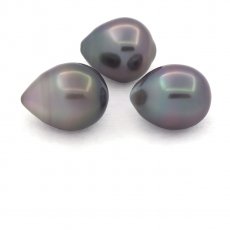 Lot of 3 Tahitian Pearls Semi-Baroque B from 10.5 to 10.8 mm