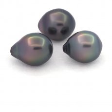 Lot of 3 Tahitian Pearls Semi-Baroque B from 10.5 to 10.7 mm