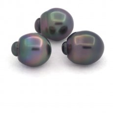 Lot of 3 Tahitian Pearls Semi-Baroque B from 10.6 to 10.8 mm