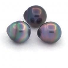 Lot of 3 Tahitian Pearls Semi-Baroque B from 10.6 to 10.9 mm
