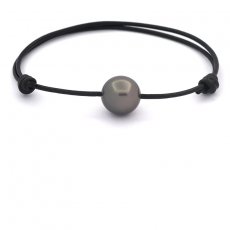 Leather Bracelet and 1 Tahitian Pearl Semi-Baroque C 12.3 mm