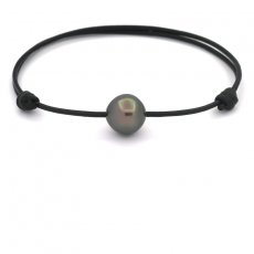 Leather Bracelet and 1 Tahitian Pearl Semi-Baroque C 11.7 mm