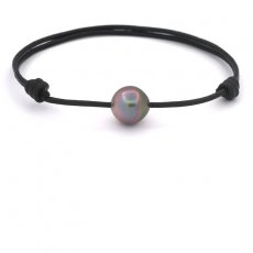 Leather Bracelet and 1 Tahitian Pearl Semi-Baroque B 10.6 mm