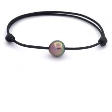 Leather Bracelet and 1 Tahitian Pearl Semi-Baroque A/B 10.8 mm