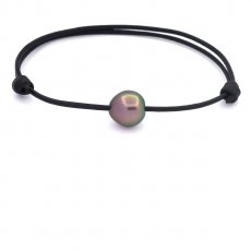 Leather Bracelet and 1 Tahitian Pearl Semi-Baroque A/B 10.8 mm