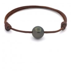 Leather Bracelet and 1 Tahitian Pearl Round C 12.7 mm