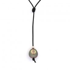 Leather Necklace and 1 Tahitian Pearl Semi-Baroque B/C 10.9 mm