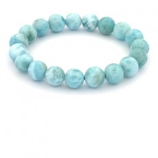 Bracelet of 19 Larimar Beads - 9.8 to 10.3 mm - 17.5 cm - 28.6 gr