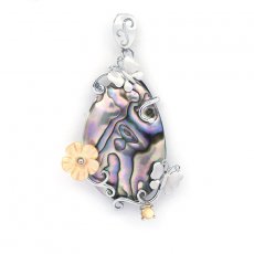 Abalone, Mother-of-Pearl and Rhodiated Sterling Silver Pendant