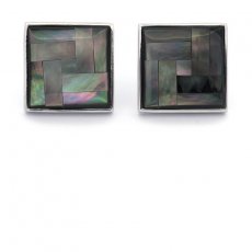 Rhodiated Sterling Silver Earrings and Tahitian Mother-of-Pearl