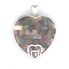 Tahitian & White Mother-of-Pearl Pendant and Rhodiated Sterling Silver