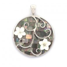 Tahitian & White Mother-of-Pearl Pendant and Rhodiated Sterling Silver