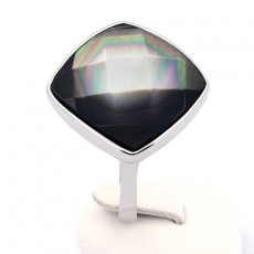 Rhodiated Sterling Silver Ring and Tahitian Mother-of-Pearl