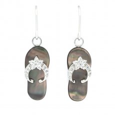 Rhodiated Sterling Silver Earrings and Tahitian Mother-of-Pearl