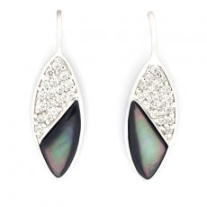 Rhodiated Sterling Silver Earrings and Tahitian Mother-of-Pearl