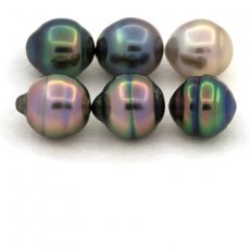 Lot of 6 Tahitian Pearls Ringed B+ from 9.1 to 9.4 mm