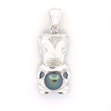 Rhodiated Sterling Silver Pendant and 1 Tahitian Pearl Round C+ 8.8 mm