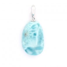 Rhodiated Sterling Silver Clip Pendant and 1 Larimar - 31 x 19.5 x 8.5 mm - 9.1 gr