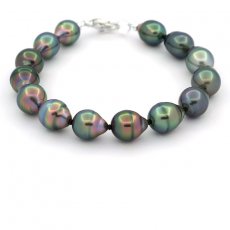 Bracelet with 14 Tahitian Pearls Ringed B+ 9 to 9.9 mm and Rhodiated Sterling Silver
