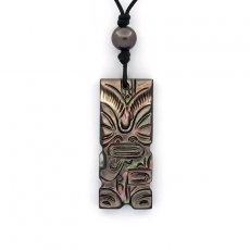 Leather Necklace and 1 Tahitian Pearl Round B 7.8 mm