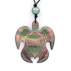 Leather Necklace and 1 Tahitian Pearl Round C 9.8 mm