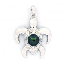 Rhodiated Sterling Silver Pendant and 1 Tahitian Pearl Semi-Baroque B+ 8.3 mm