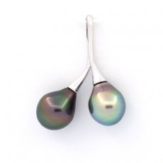 Rhodiated Sterling Silver Pendant and 2 Tahitian Pearls Semi-Baroque 1 A & 1 B 9 mm