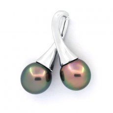 Rhodiated Sterling Silver Pendant and 2 Tahitian Pearls Semi-Baroque A 9 mm