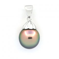 Rhodiated Sterling Silver Pendant and 1 Tahitian Pearl Semi-Baroque B 10.8 mm