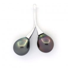 Rhodiated Sterling Silver Pendant and 2 Tahitian Pearls Semi-Baroque 1 A & 1 B 8.8 mm