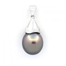 Rhodiated Sterling Silver Pendant and 1 Tahitian Pearl Semi-Baroque B/C 12 mm