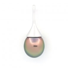 Rhodiated Sterling Silver Pendant and 1 Tahitian Pearl Semi-Baroque B 10.9 mm